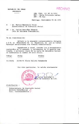 [Se adjunta correspondencia a Subsecretario de Previsión Social]