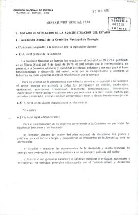 Mensaje Presidencial 1990 - Condición Actual de la Comisión Nacional de Energía.