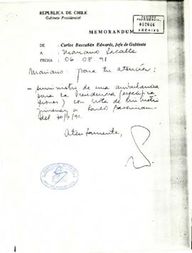 Memorándum de Carlos Bascuñán Edwards, Jefe de Gabinete Presidencial, a Mariano Lacalle