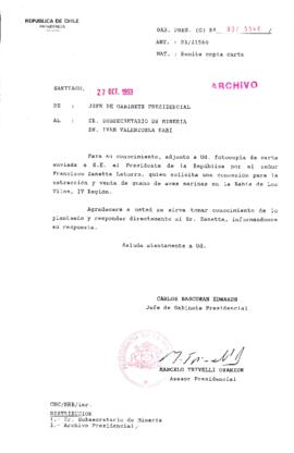 [Oficio Gab. Pres. Ord. N° 5346 de  Jefe de Gabinete Presidencial, remite copia de carta que se indica]