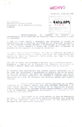 [Carta del Comando de Defensa de Tocopilla dirigida al Presidente Patricio Aylwin]