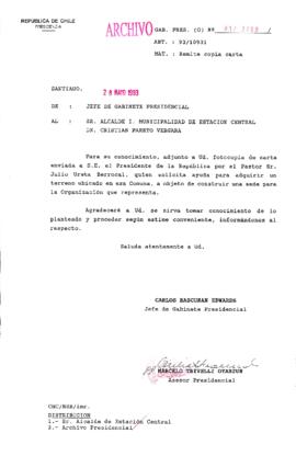 [Oficio  Gab. Pres. Ord. N° 2798 de Jefe de Gabinete Presidencial, remite copia de carta que se indica]
