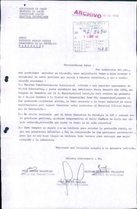[Carta de funcionarios del servicio de salud Hospital Curanilahue, solicitan ambulancia]