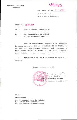 [Oficio del Jefe de Gabinete Presidencial dirigido al Subsecretario de Minería, Sr. Ivan Valenzuela Rabi]