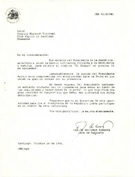 Carta de Carlos Bascuñán Edwards, Jefe de Gabinete Presidencial, dirigida al Señor Joaquín Morandé Tocornal del Club Hípico de Santiago
