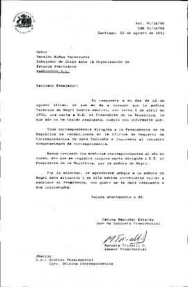 [Carta de respuesta del Jefe de Gabinete Presidencial dirigida al Embajador de Chile ante la Orga...