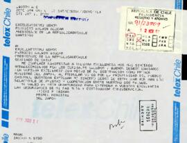 Carta de Kiichi Miyazawa, Primer Ministro de Japón, a Patricio Aylwin Azócar, con relación a agradecimiento por saludos protocolares y fortalecimiento de relaciones bilaterales