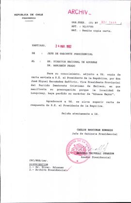[Carta del Jefe de Gabinete de la Presidencia a Director Nacional de Aduanas]