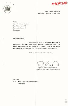 [Carta de agradecimiento por ideas expuestas referentes al mejoramiento de la nación].