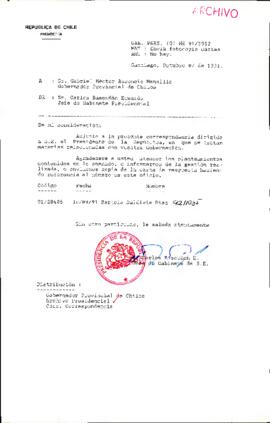 [Oficio del Jefe de Gabinete Presidencial dirigido al Gobernador Provincial de Chiloé]