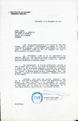 Carta de invitación del Alcalde de la Municipalidad de Talagante dirigida  al Presidente Patricio Ayolwin] - Archivo Patrimonial Universidad Alberto  Hurtado