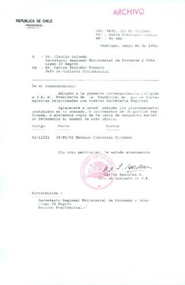 [Carta del Jefe de Gabinete de la Presidencia a SEREMI de Vivienda IV Región]