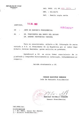 [Oficio Gab. Pres. Ord. N° 3614 de  Jefe de Gabinete Presidencial, remite copia de carta que se indica]