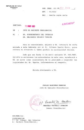 [Oficio  Gab. Pres. Ord. N° 2530 de Jefe de Gabinete Presidencial, remite copia de carta que se indica]
