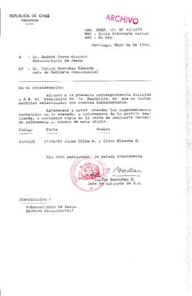 [Oficio Gab. Pres. Ord. N° 2279 de  Jefe de Gabinete Presidencial, remite copia de carta que se indica]