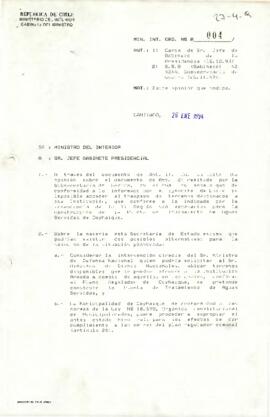 MIN. INT. ORD. N°A 004 desde el Gabinete del Ministro del Ministerio del Interior al Sr. Jefe Gabinete Presidencial