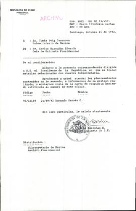 [Carta del Jefe de Gabinete de la Presidencia a Subsecretario de Marina]