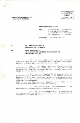 [Carta de Consejo Coordinador de Seguridad Pública a Ministro del Interior, respecto a Denuncia de Jeannette del Pilar Aguillón Gebert presentada al Sr.Ministro del Interior el 17.12.92].