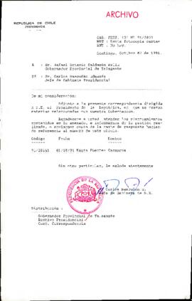 [Oficio del Jefe de Gabinete Presidencial dirigido al Gobernador Provincial de Talagante]