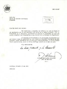 Carta de Carlos Bascuñán Edwards, Jefe de Gabinete Presidencial, dirigida a la Señorita Marta del Carmen Domínguez