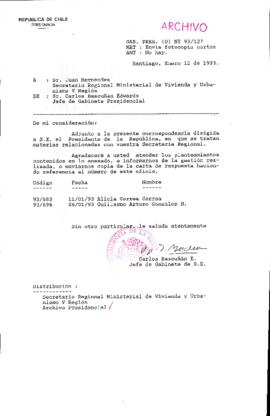 [Oficio  Gab. Pres. Ord. N° 0127 de Jefe de Gabinete Presidencial, remite copia de carta que se indica]