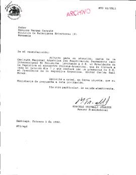 [Carta del Asesor Presidencial dirigida al Ministro de Relaciones Exteriores, referente a misiva de la Comisión Nacional Argentina Pro Reactivación Permanente Paso Internacional]