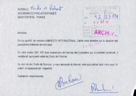 [Carta de ciudadana francesa de Amnistía Internacional]