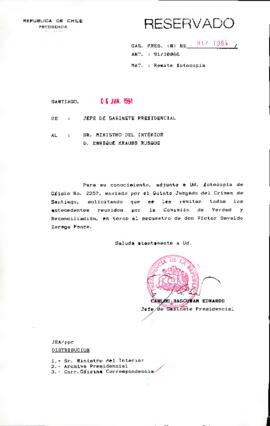 [Carta del Jefe de Gabinete Presidencial dirigida al Ministro del Interior referente a la Comisión de Verdad y Reconciliación]