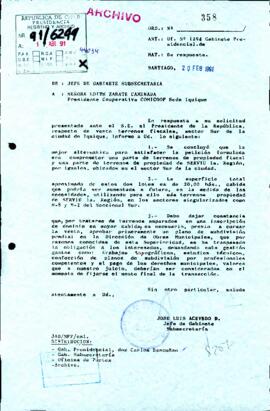 Carta en respuesta a solicitud de terrenos en la Ciudad de Iquique