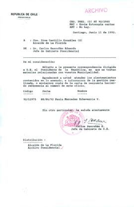 [Oficio Ord. N° 2985 de Jefe de Gabinete Presidencial, remite copia de carta]