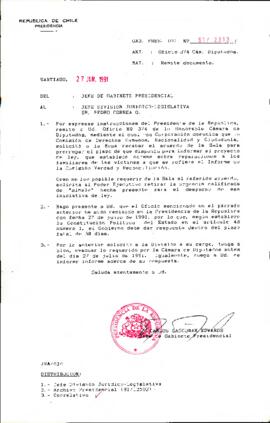 [Envío de documento solicitando prorrogar  tiempo para informar respecto a proyecto de ley]