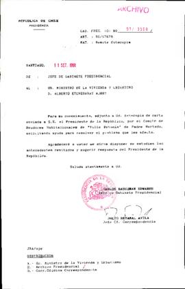 [Se adjunta correspondencia a Ministro de Vivienda y Urbanismo]