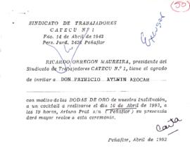 [Invitación del Sindicato de Trabajadores Catecu N° 1]