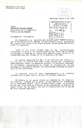 Carta desde el Ministerio Secretaría General de Gobierno, del asesor y Coordinador General del Gobierno Actos Canonización Sor Teresa de Los Andes, sr. Javier Luis Egaña B., dirigida al señor Patricio Aylwin Azócar