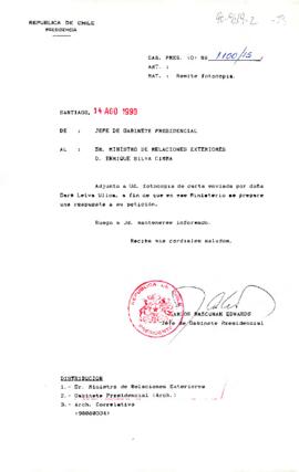 [Carta del Jefe de Gabinete Presidencial al Ministro de Relaciones Exteriores]