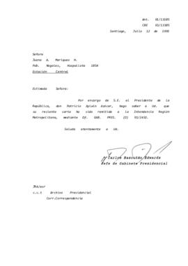 Carta remitida a la Intendencia Región Metropolitana
