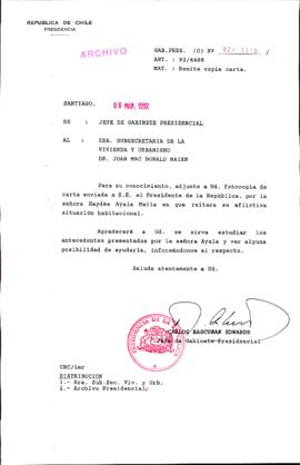 [Carta del Jefe de Gabinete de la Presidencia a Subsecretaria de Vivienda]