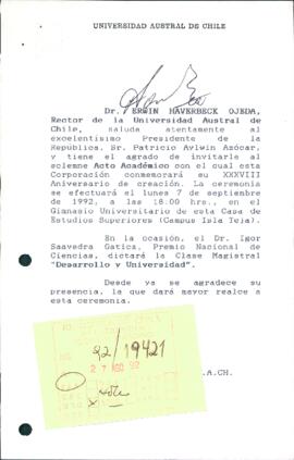 [Invitación a la conmemoración de la Universidad Austral de Chile]