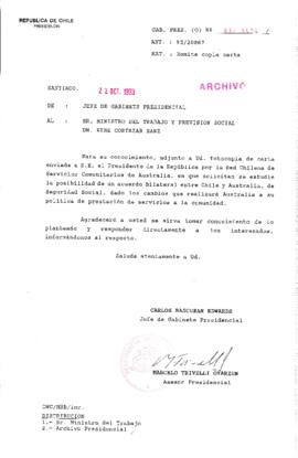 [Oficio Gab. Pres. Ord. N° 5424 de Jefe de Gabinete Presidencial, remite copia de carta que se indica]