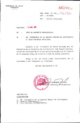 [Oficio del Jefe de Gabinete Presidencial dirigido al Intendente de la II Región de Antofagasta]