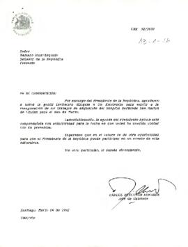 [Carta de rechazo de invitación a la inauguración de los trabajos de ampliación del Hospital Herminda San Martin de Chillan]