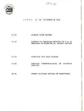 Programa Presidencial, lunes 21 de diciembre de 1992