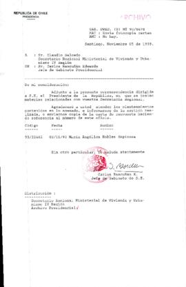 [Oficio Gab. Pres. N° 5678 de Jefe de Gabinete Presidencial, remite copia de carta que se indica]
