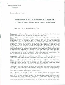 Declaraciones de S.E. el Presidente de la República, don Patricio Aylwin Azócar, en el Palacio de La Moneda