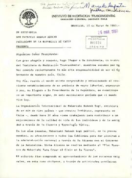 Saludos a Patricio Aylwin como nuevo presidente de Chile de parte del Instituto de Meditación Trascendental