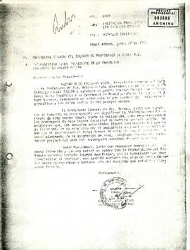 Carta enviada por Héctor Hugo Villegas Vidal, Presidente Comunal del Colegio de Profesores de Punta Arenas, al Presidente Patricio Aylwin