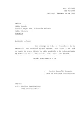 [Se remite carta a subsecretaria de Previsión Social]
