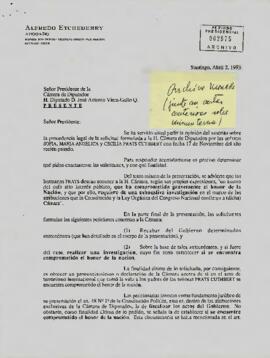 [Carta de abogado Alfredo Etcheberry al Presidente de la Cámara de Diputados]