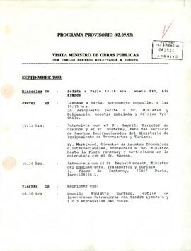 Programa Provisorio (02.09.93) Visita Ministro de Obras Públicas, Don Carlos Hurtado Ruiz-Tagle a Europa