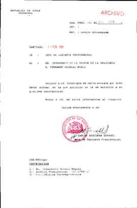 [Remite fotocopia de carta que se indica a Intendente de La Araucanía]